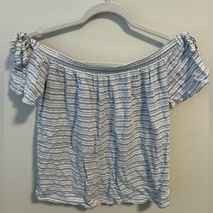 Off-Shoulder Striped Blouse with Bow Detail